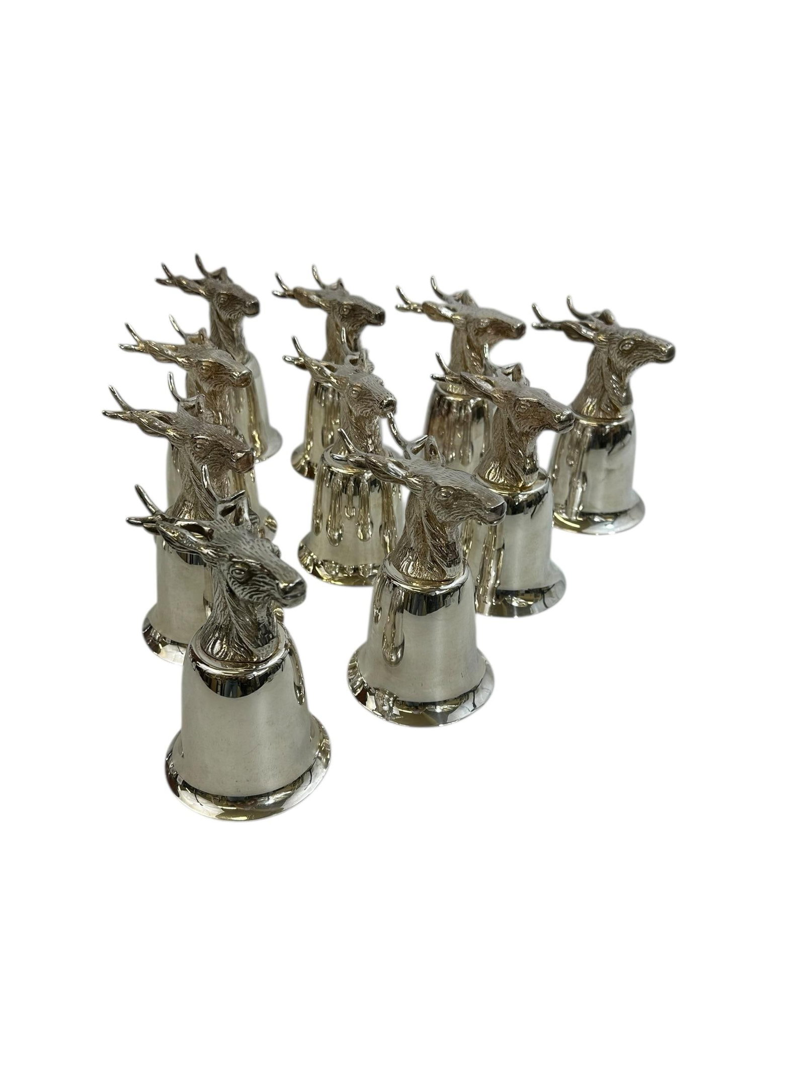 Mid 20th Century Set of 10 Silver Plate Elk Stirrup Cups - 9