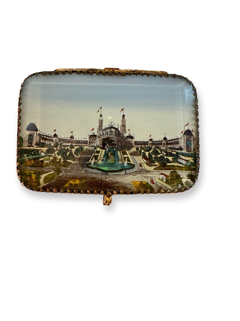 Antique Paris Trocadéro Palace Souvenir Jewelry Box, Gilt Brass & Beveled Glass, C. 1890– - 10