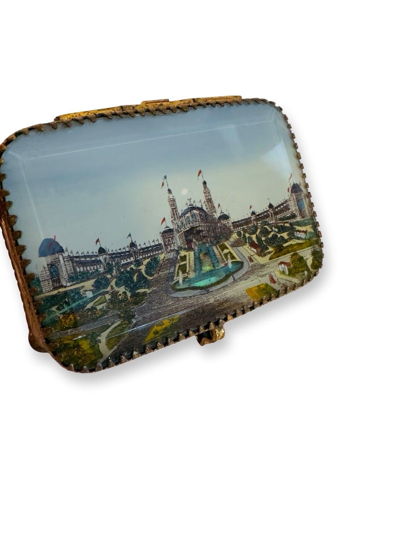 Antique Paris Trocadéro Palace Souvenir Jewelry Box, Gilt Brass & Beveled Glass, C. 1890– - 7