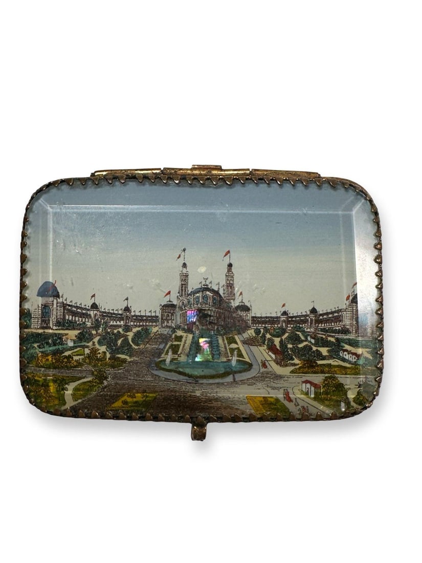 Antique Paris Trocadéro Palace Souvenir Jewelry Box, Gilt Brass & Beveled Glass, C. 1890– - 8