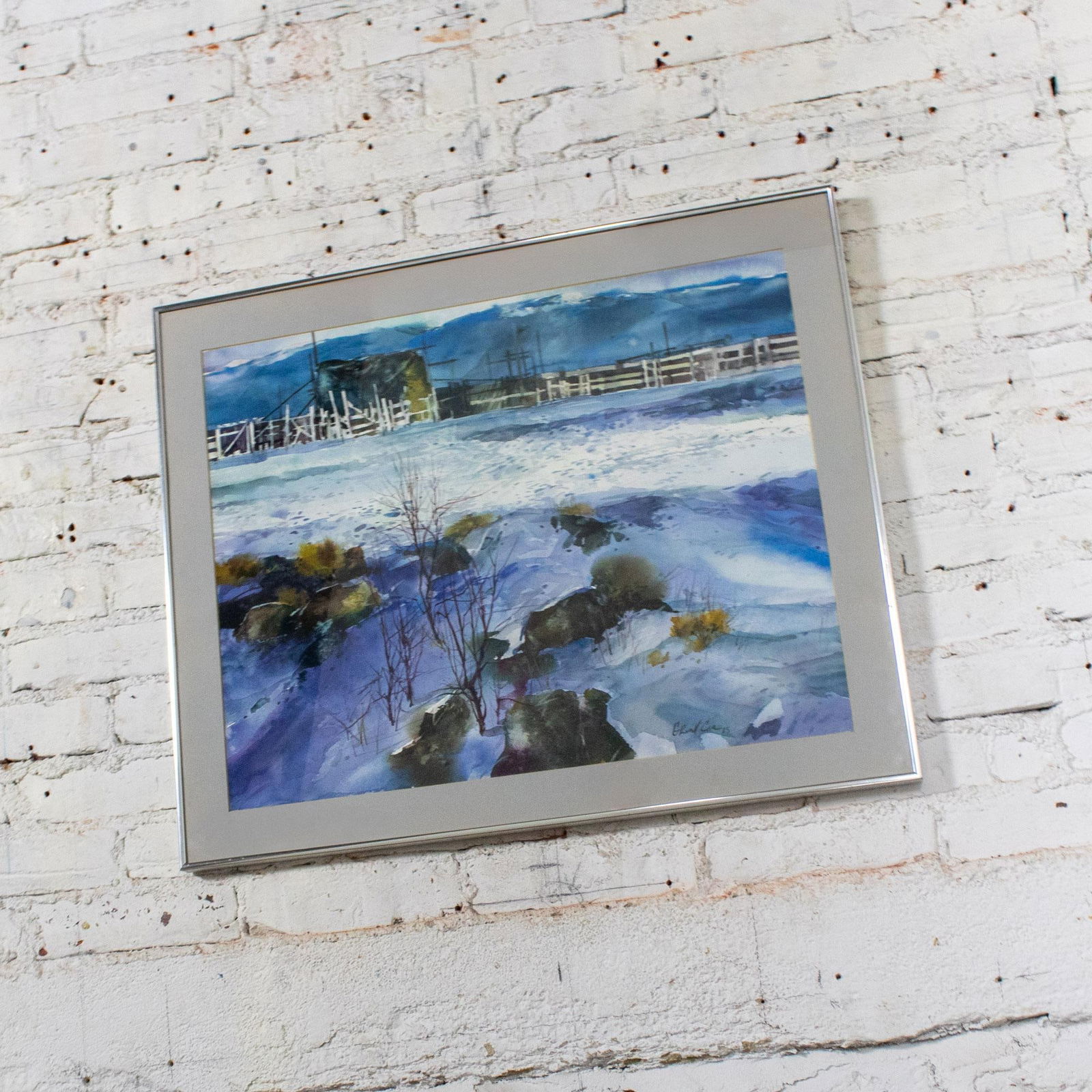 1985 Watercolor Winter Farm Landscape Signed by G. Russell Case Framed - 2