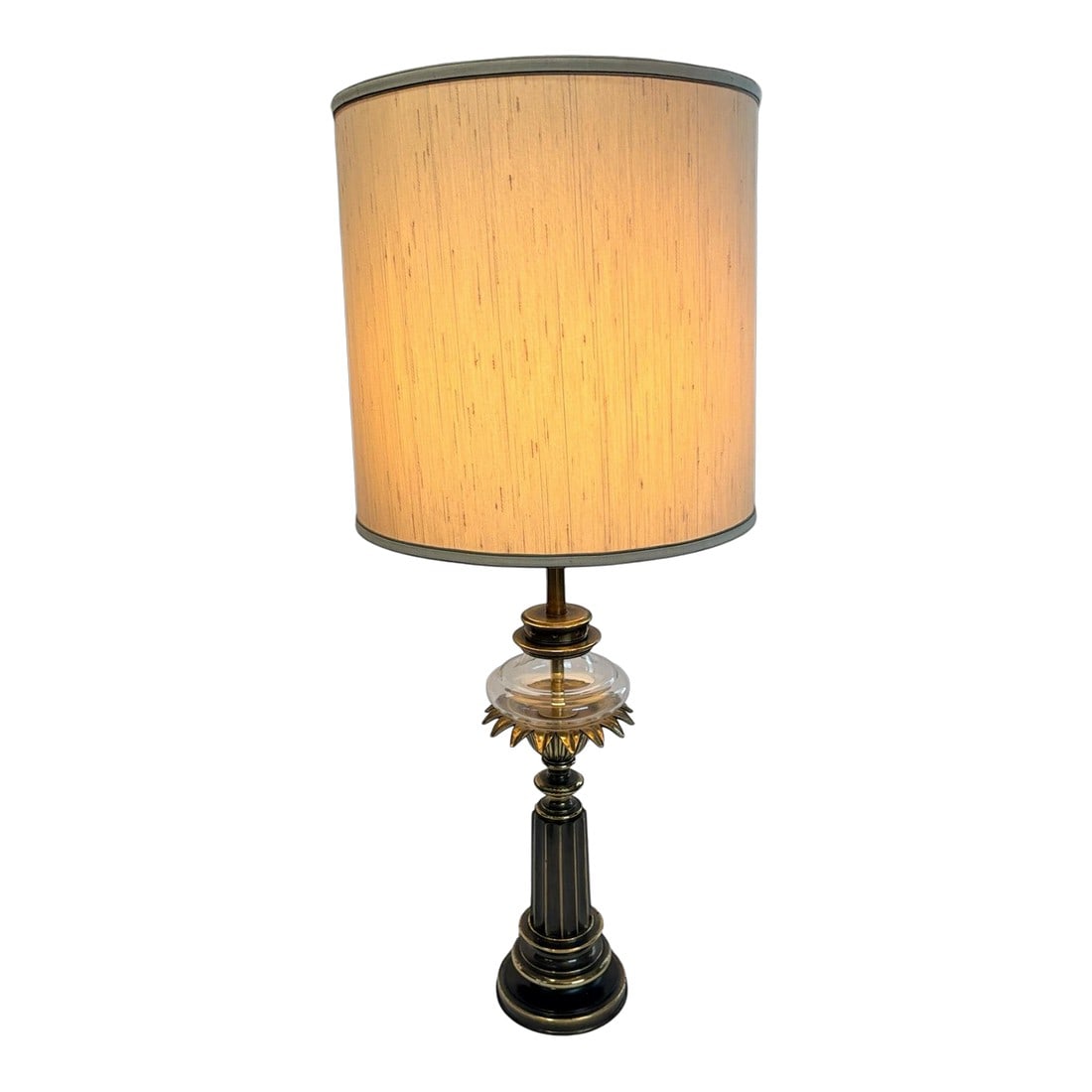 1960s MCM Neoclassical Column, Torchiere Stiffel Table Lamp, French Empire Style, Brass Finish & Gla (1 of 12)