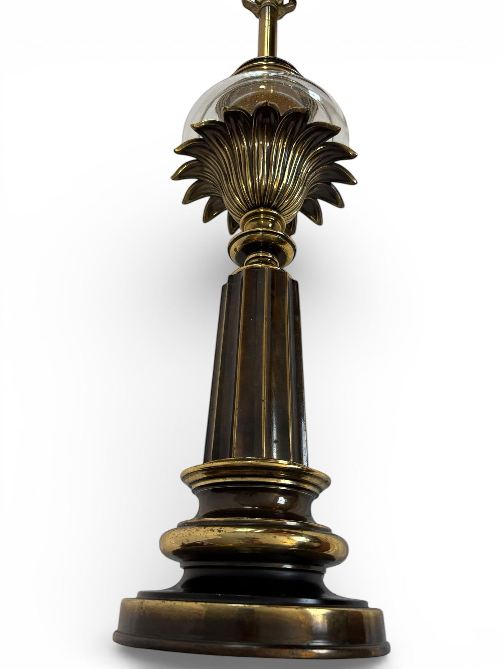 1960s MCM Neoclassical Column, Torchiere Stiffel Table Lamp, French Empire Style, Brass Finish & Gla - 2