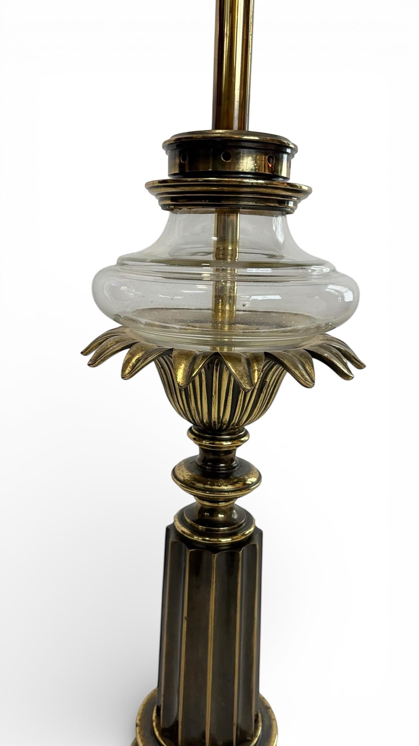 1960s MCM Neoclassical Column, Torchiere Stiffel Table Lamp, French Empire Style, Brass Finish & Gla - 6