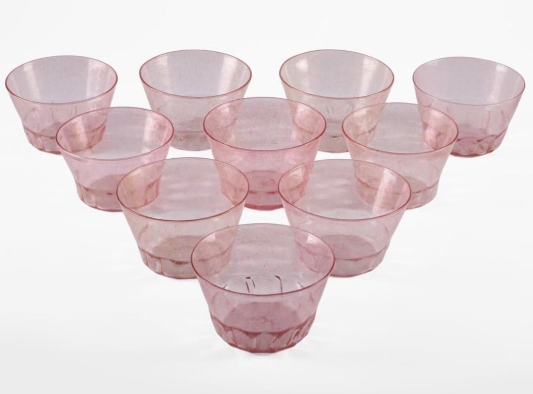 1920s Italian Murano Pink Blown Glass Dessert Service Bowls and Plates 10 Each - 2
