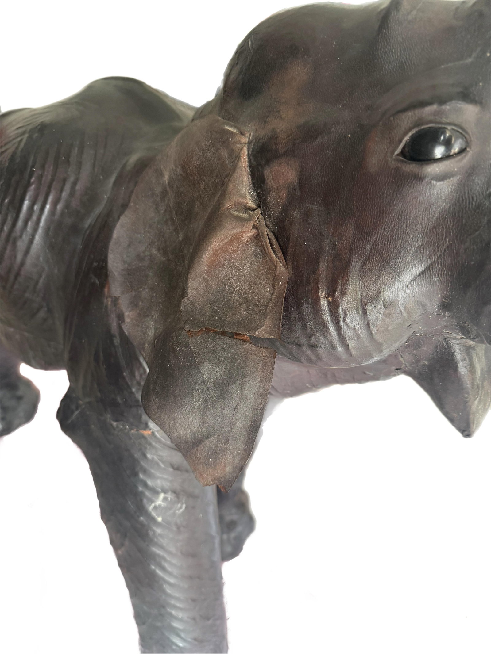 Monumental 47" Vintage Leather Elephant Sculpture – Distressed - 14