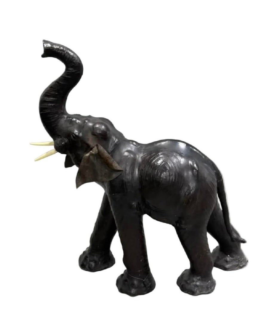 Monumental 47" Vintage Leather Elephant Sculpture – Distressed - 2