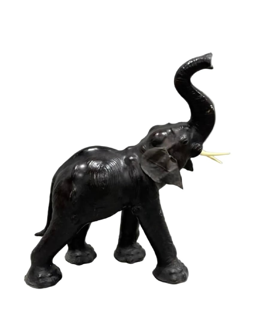 Monumental 47" Vintage Leather Elephant Sculpture – Distressed - 4