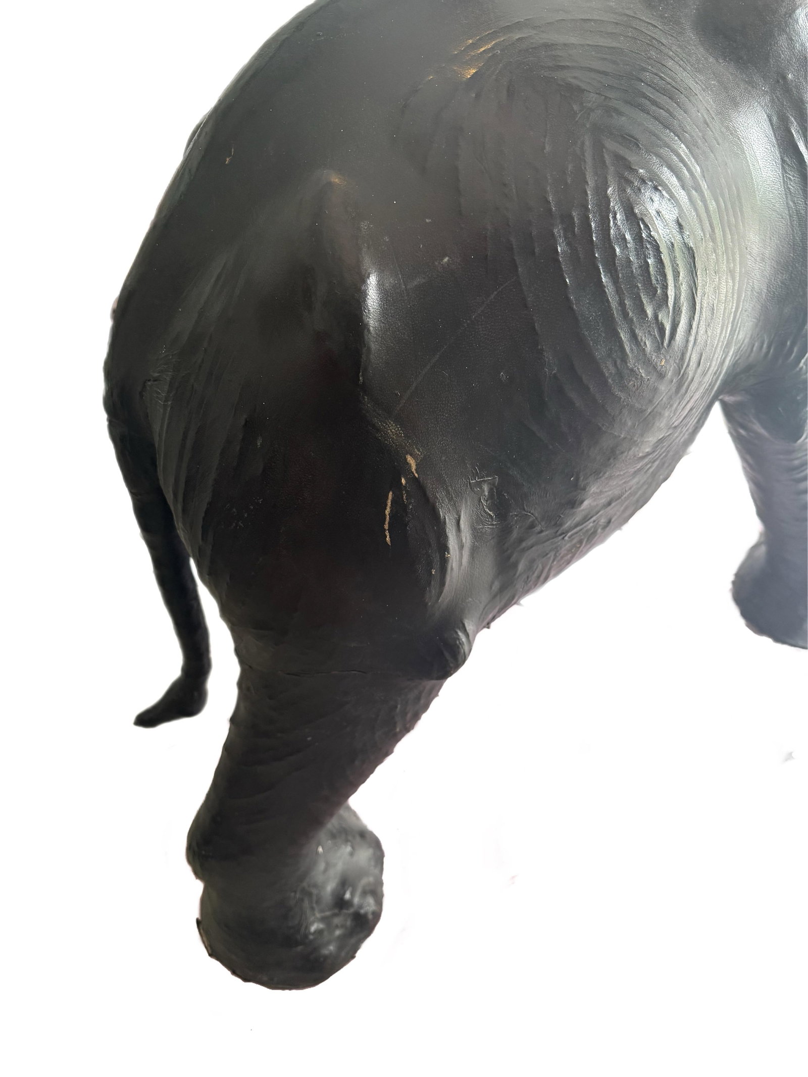 Monumental 47" Vintage Leather Elephant Sculpture – Distressed - 7