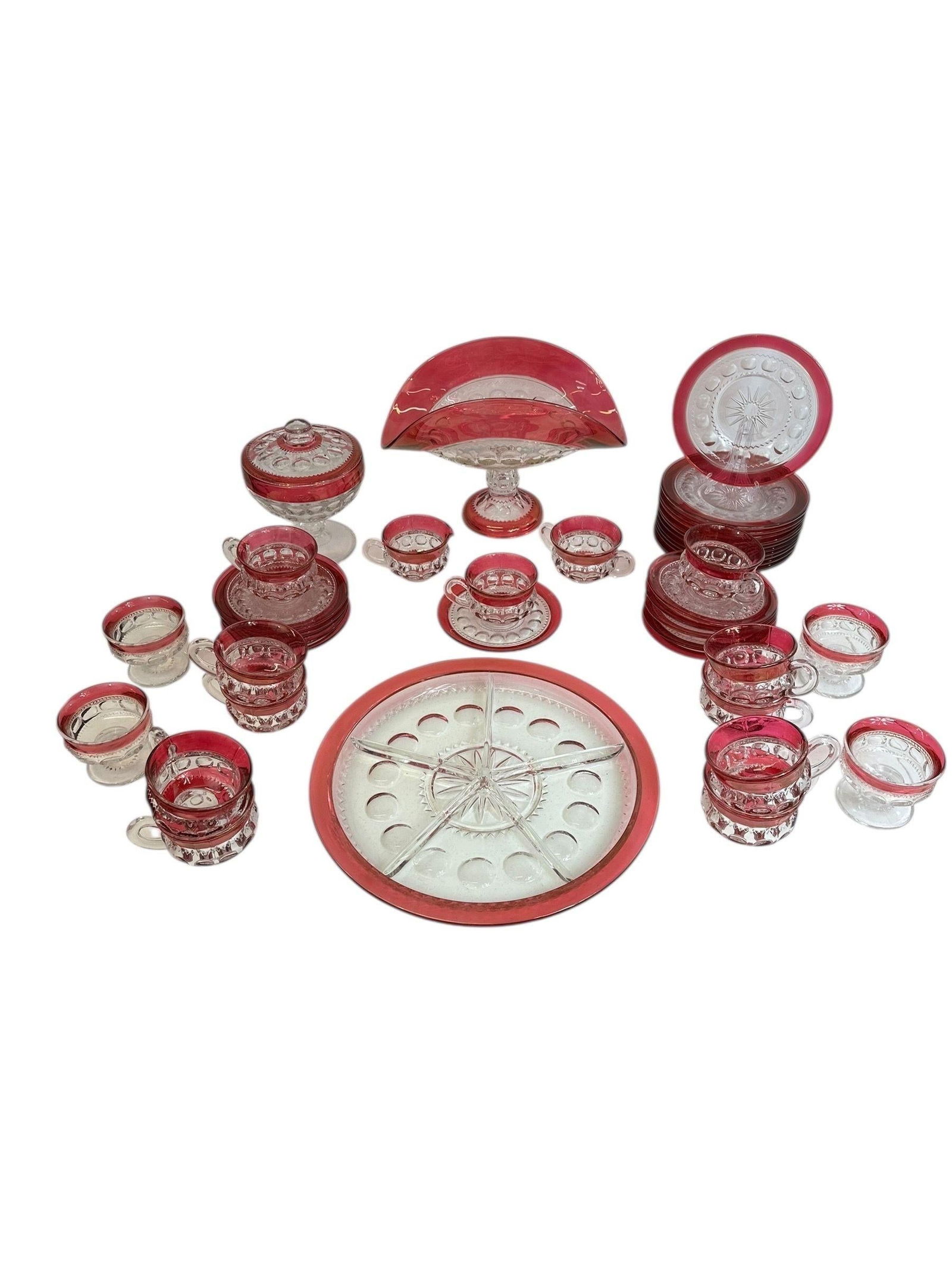 Vintage Tiffin Kings Crown Thumbprint Tea Set for 10 With Extras - 44 Pieces - 2