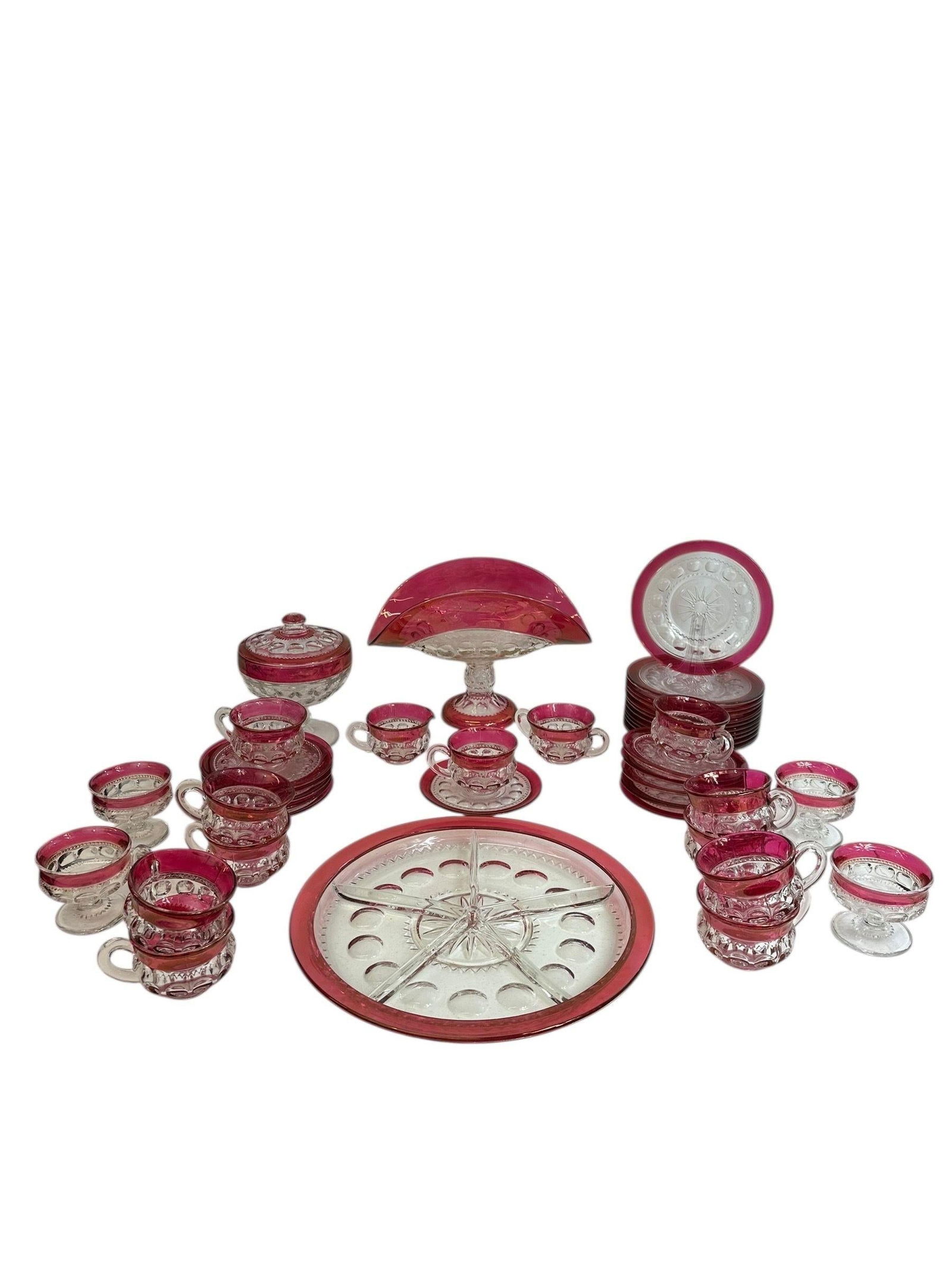 Vintage Tiffin Kings Crown Thumbprint Tea Set for 10 With Extras - 44 Pieces - 3