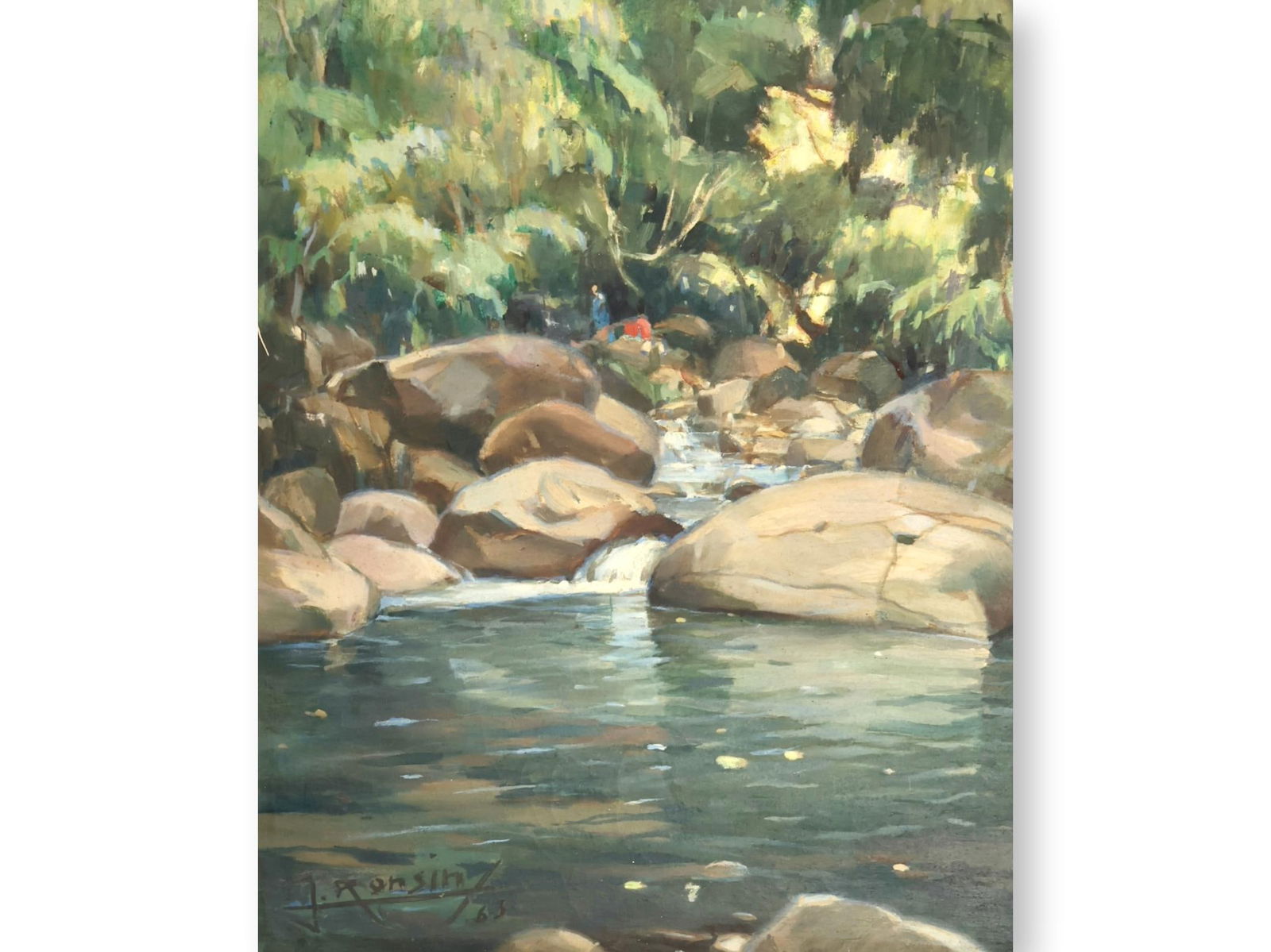 1963 French Painting of Rivière De Pigeon in Guadeloupe - 2