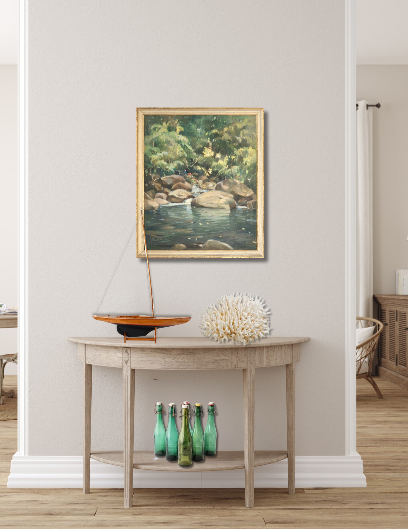 1963 French Painting of Rivière De Pigeon in Guadeloupe - 4