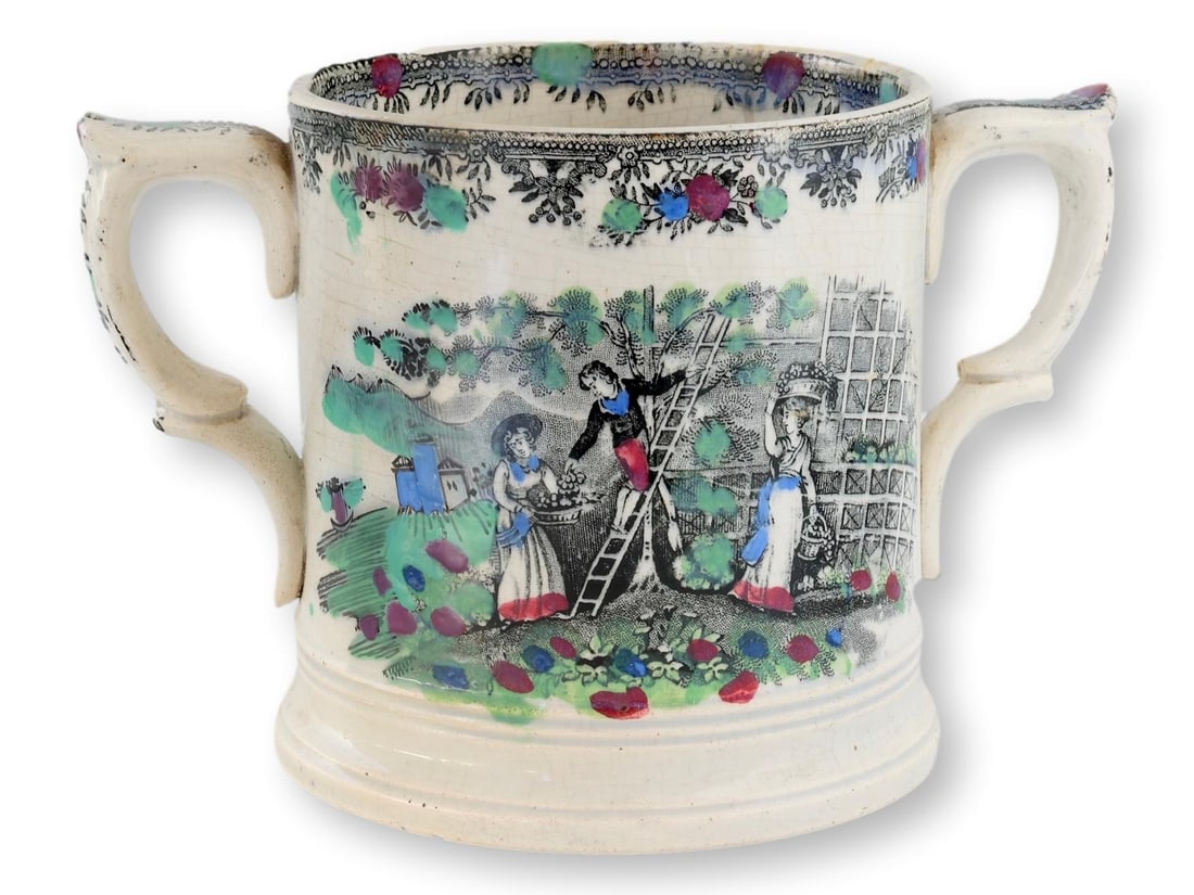 1840s English Staffordshire Transferware Frog Mug - 5