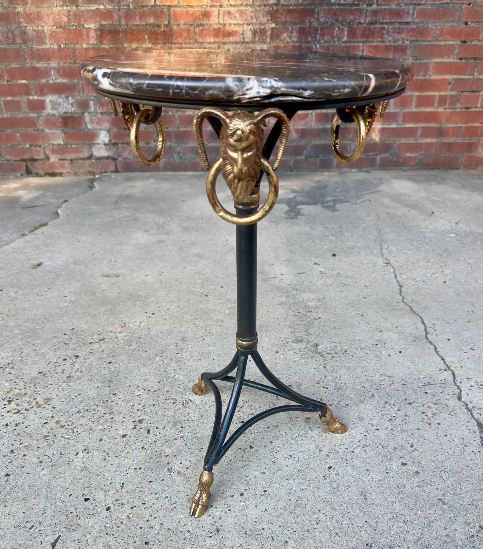 Vintage Neoclassical Marble Top Ram's Head Tripod Table by Turtle and Crane - Hollywood Regency Styl - 10