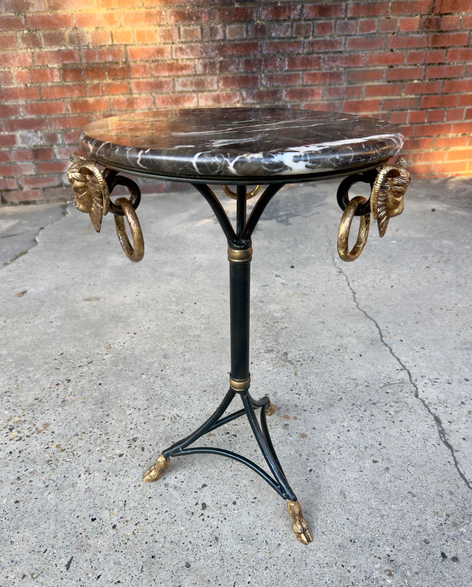 Vintage Neoclassical Marble Top Ram's Head Tripod Table by Turtle and Crane - Hollywood Regency Styl - 4