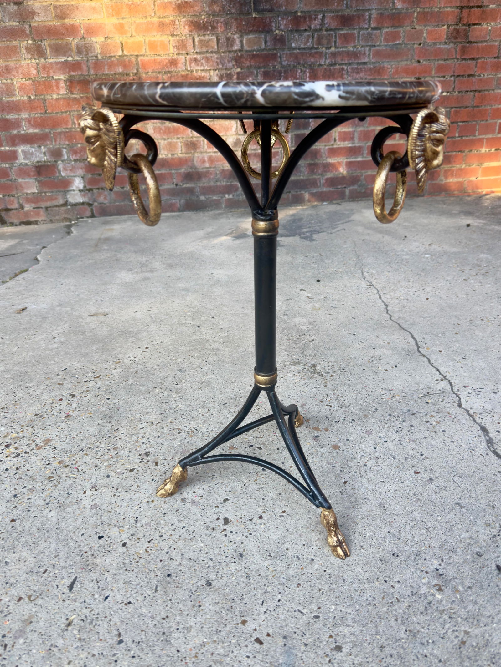Vintage Neoclassical Marble Top Ram's Head Tripod Table by Turtle and Crane - Hollywood Regency Styl - 6