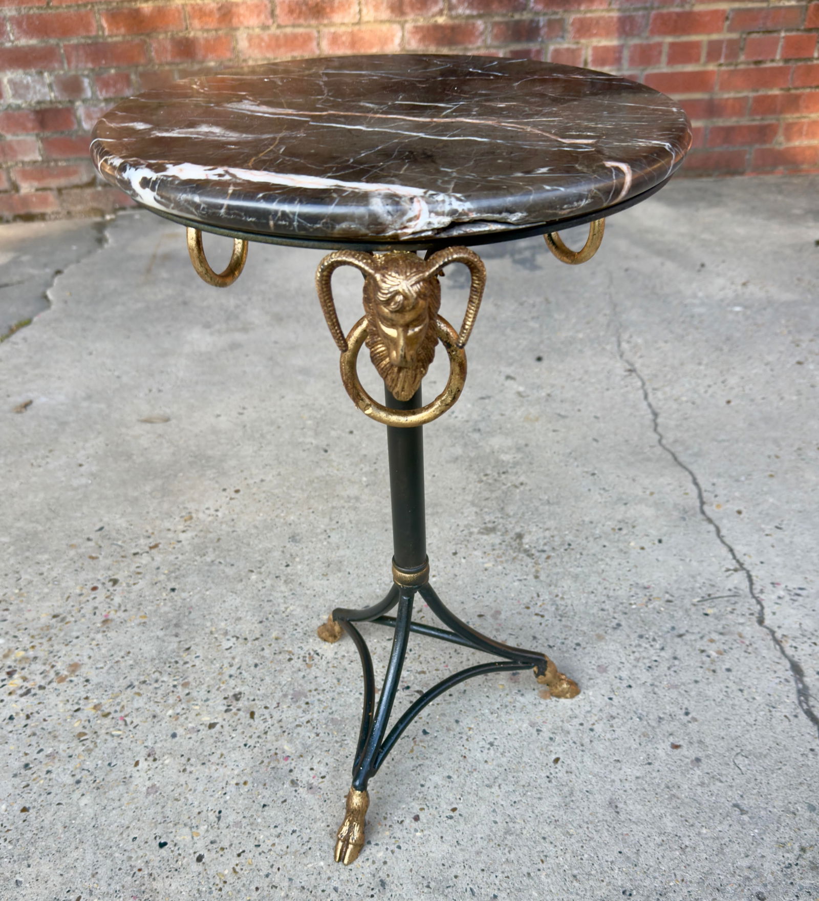 Vintage Neoclassical Marble Top Ram's Head Tripod Table by Turtle and Crane - Hollywood Regency Styl - 7