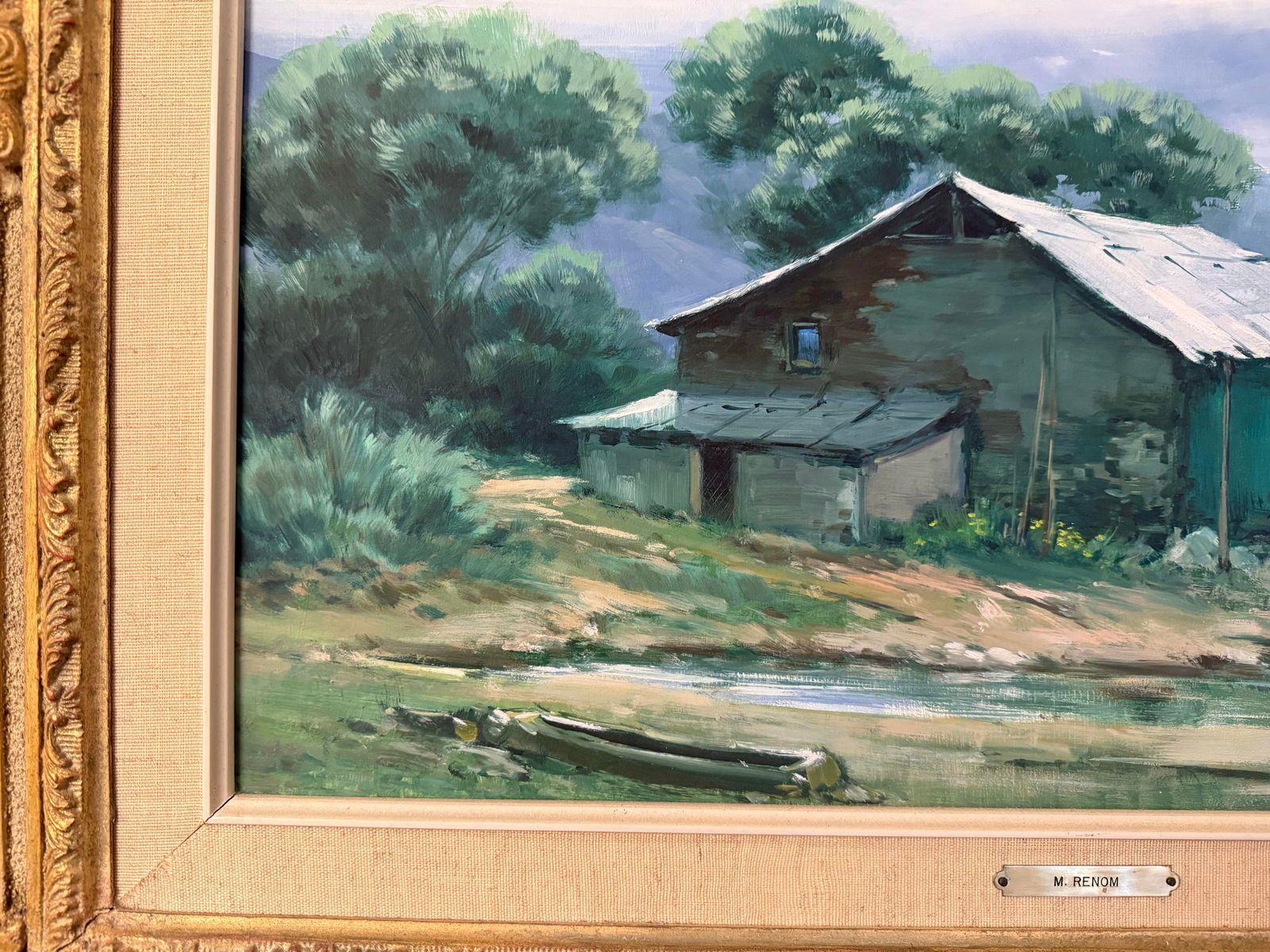 Mid 20th Century Miguel Renom De Garate Oil Landscape in Carved Gilt Frame - 5