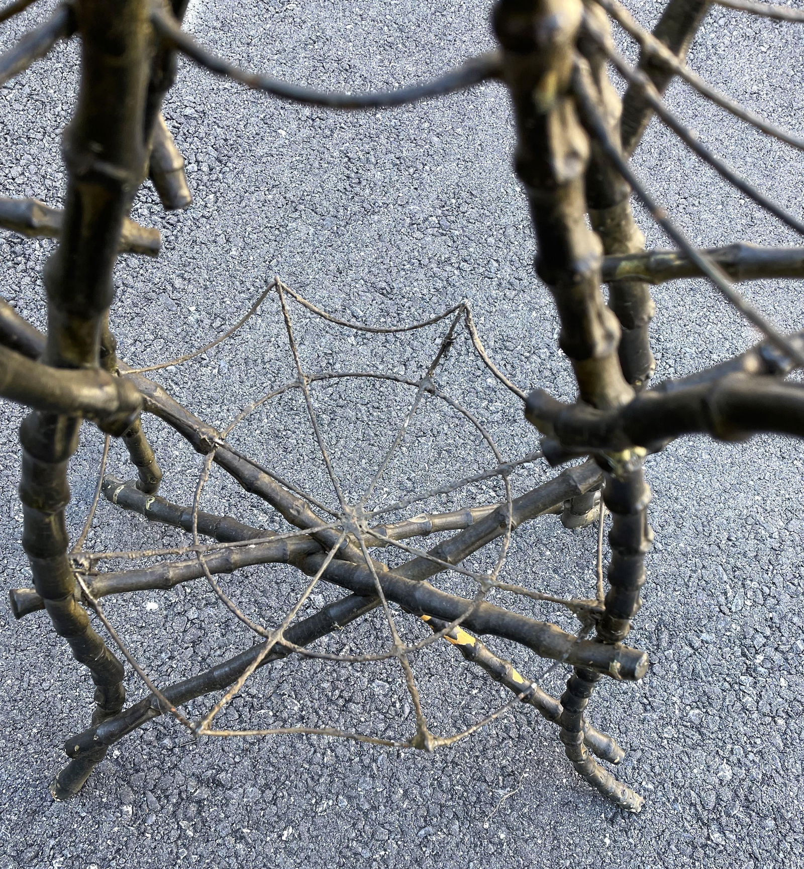 Late 19th Century Gothic Shaped Bamboo Tiered Plant Stand W/Wire Spider Web Holders Painted Black - 10