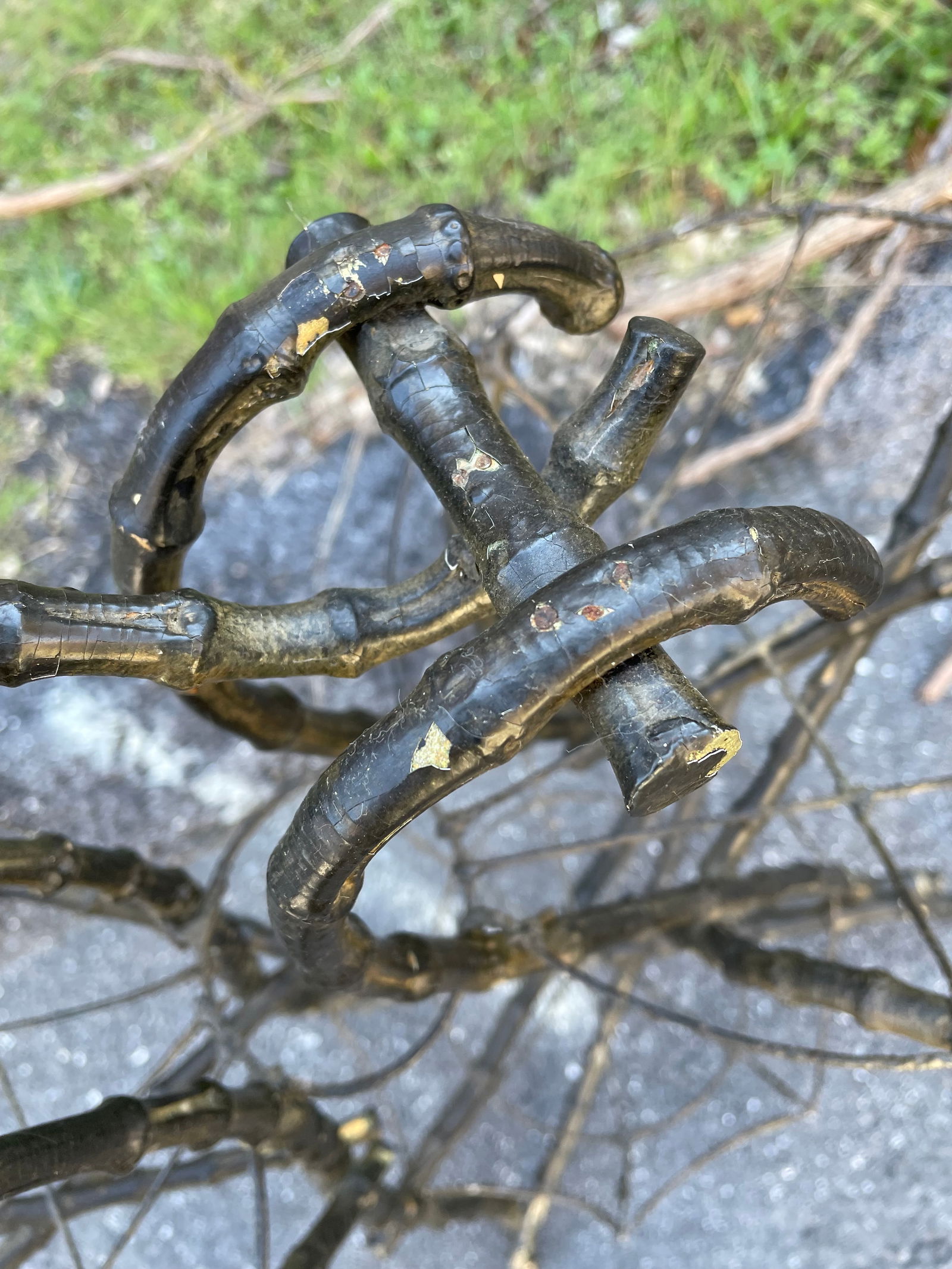 Late 19th Century Gothic Shaped Bamboo Tiered Plant Stand W/Wire Spider Web Holders Painted Black - 13