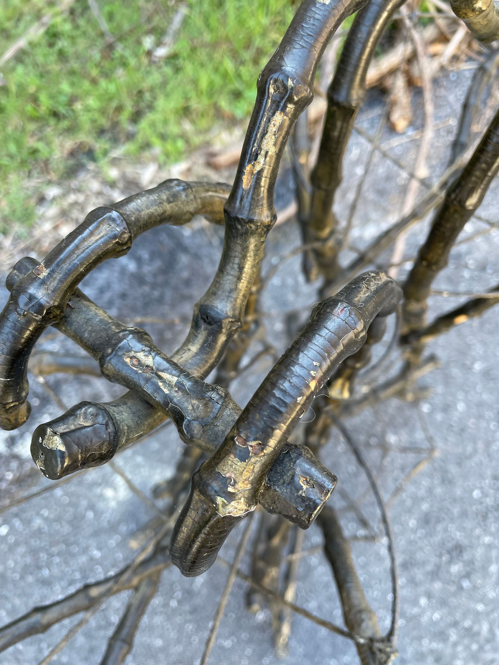 Late 19th Century Gothic Shaped Bamboo Tiered Plant Stand W/Wire Spider Web Holders Painted Black - 14