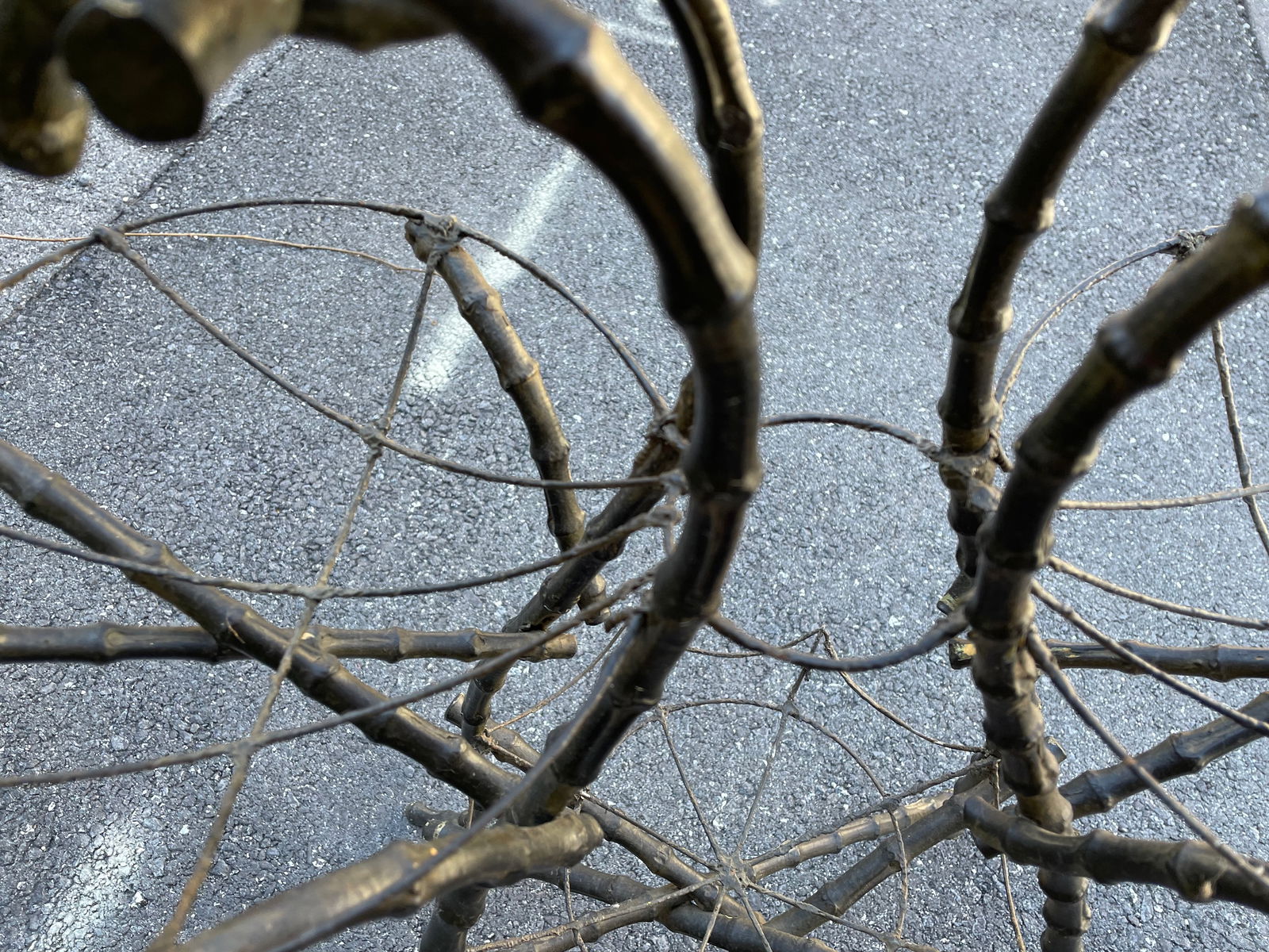 Late 19th Century Gothic Shaped Bamboo Tiered Plant Stand W/Wire Spider Web Holders Painted Black - 15