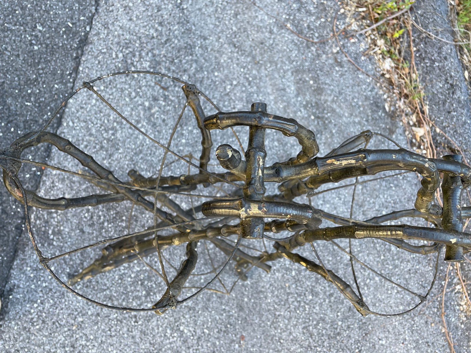 Late 19th Century Gothic Shaped Bamboo Tiered Plant Stand W/Wire Spider Web Holders Painted Black - 17