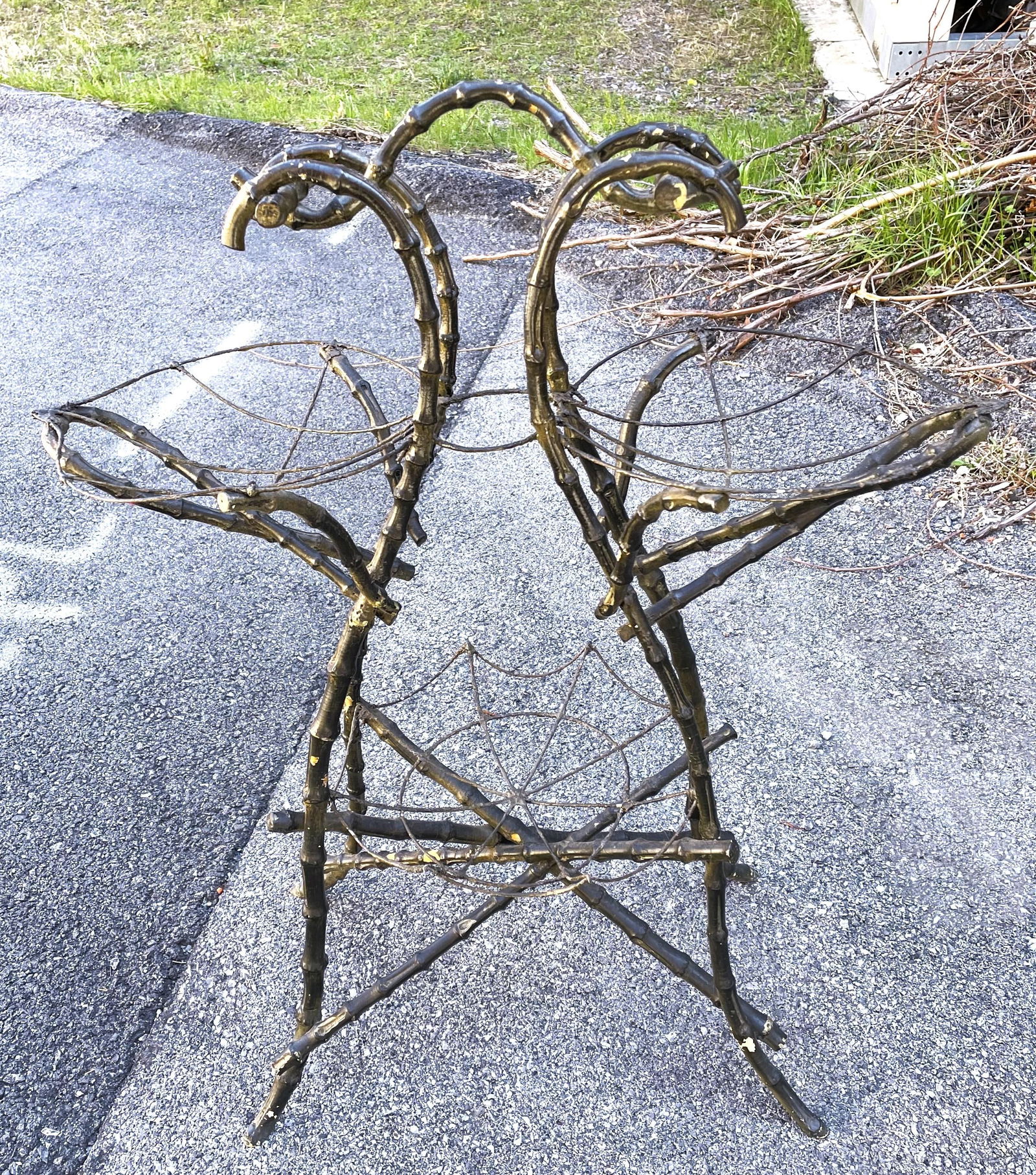 Late 19th Century Gothic Shaped Bamboo Tiered Plant Stand W/Wire Spider Web Holders Painted Black - 2