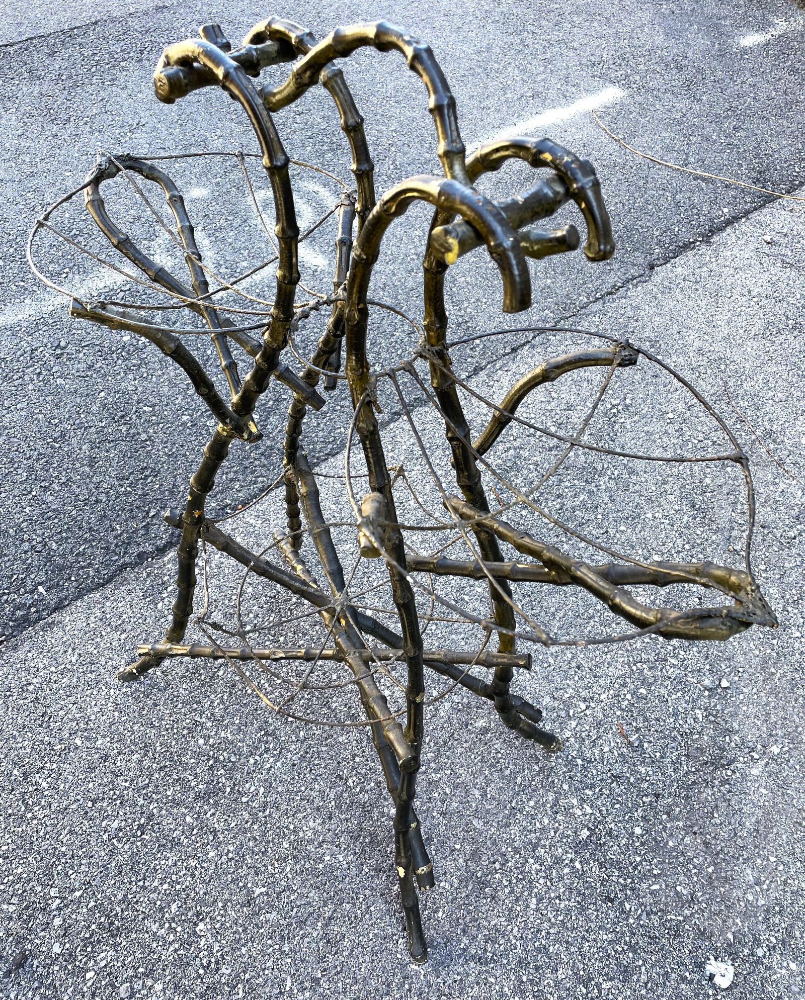 Late 19th Century Gothic Shaped Bamboo Tiered Plant Stand W/Wire Spider Web Holders Painted Black - 3