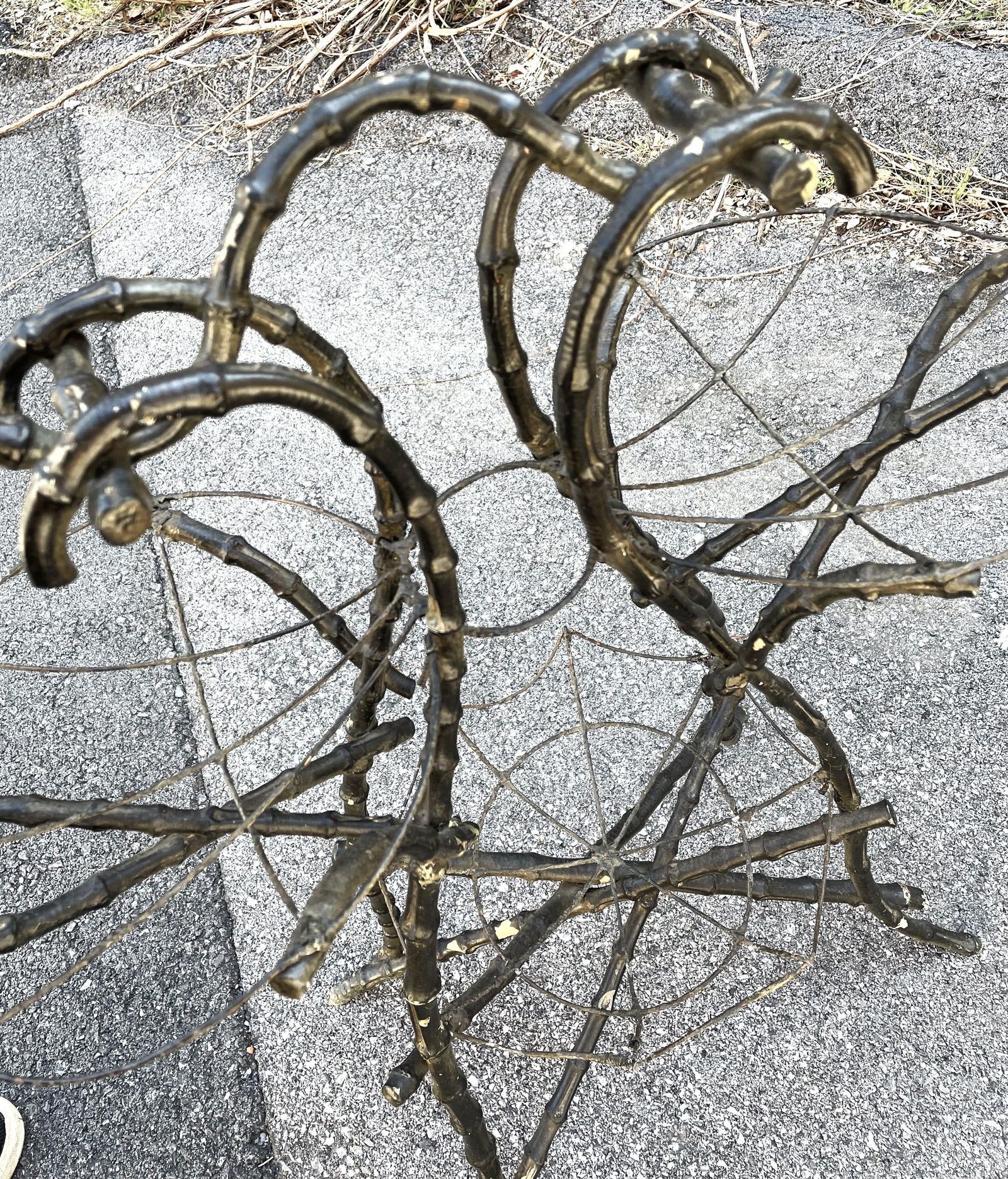 Late 19th Century Gothic Shaped Bamboo Tiered Plant Stand W/Wire Spider Web Holders Painted Black - 4