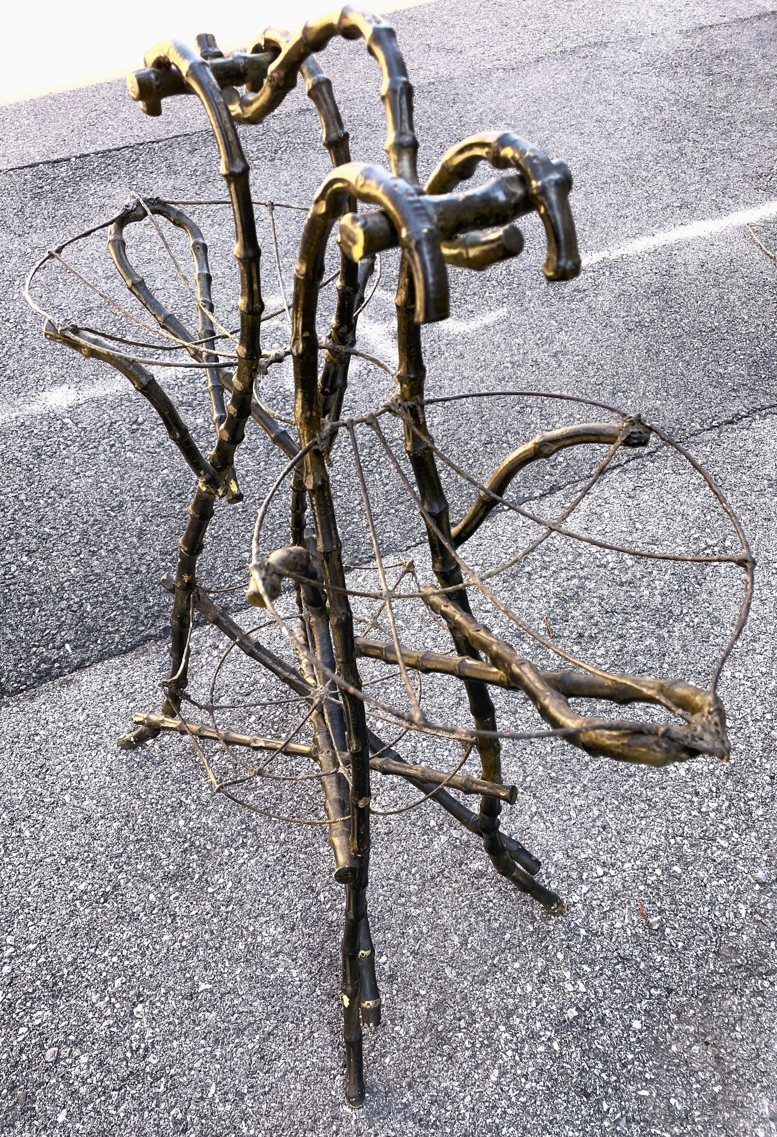 Late 19th Century Gothic Shaped Bamboo Tiered Plant Stand W/Wire Spider Web Holders Painted Black - 5