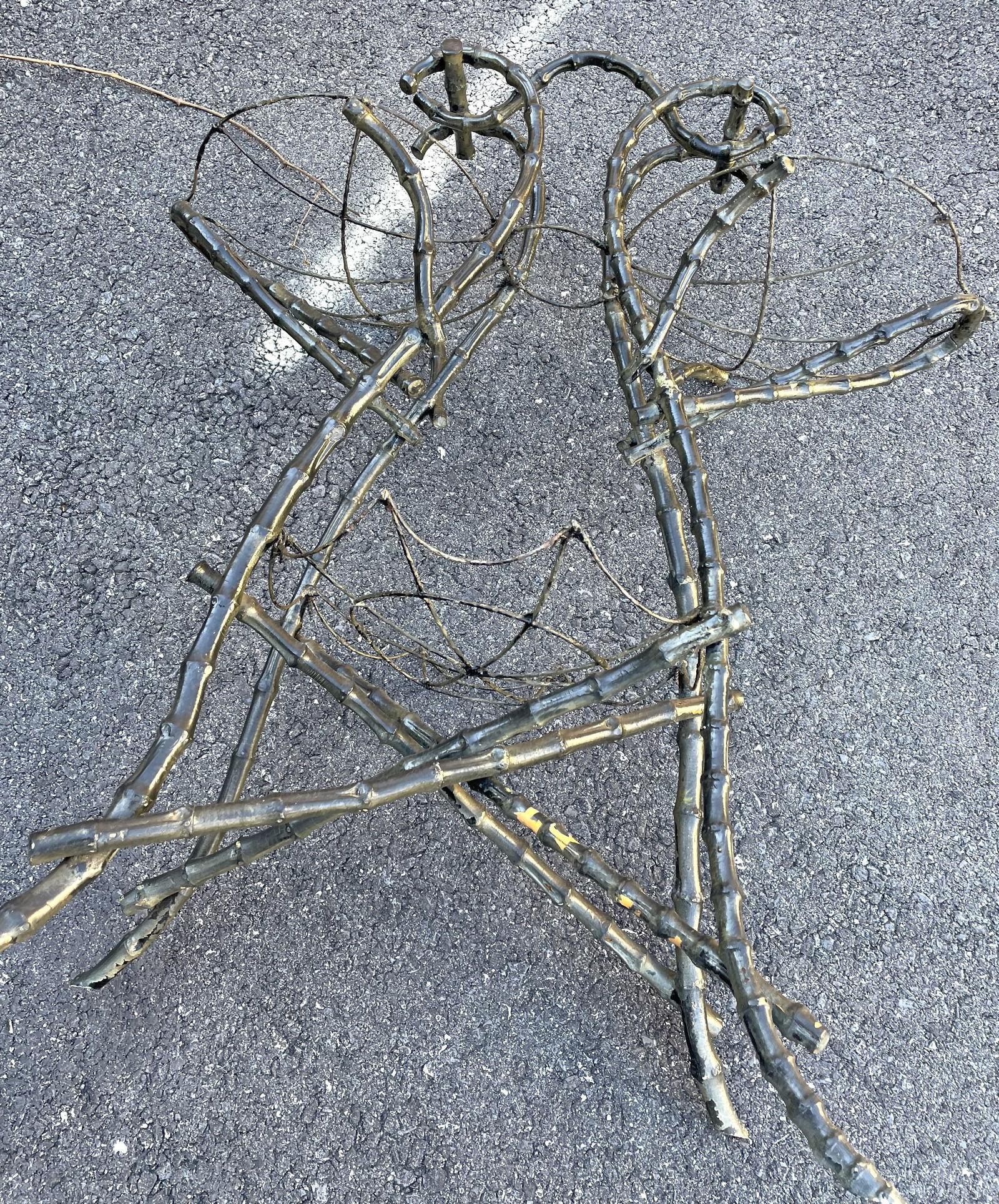 Late 19th Century Gothic Shaped Bamboo Tiered Plant Stand W/Wire Spider Web Holders Painted Black - 6