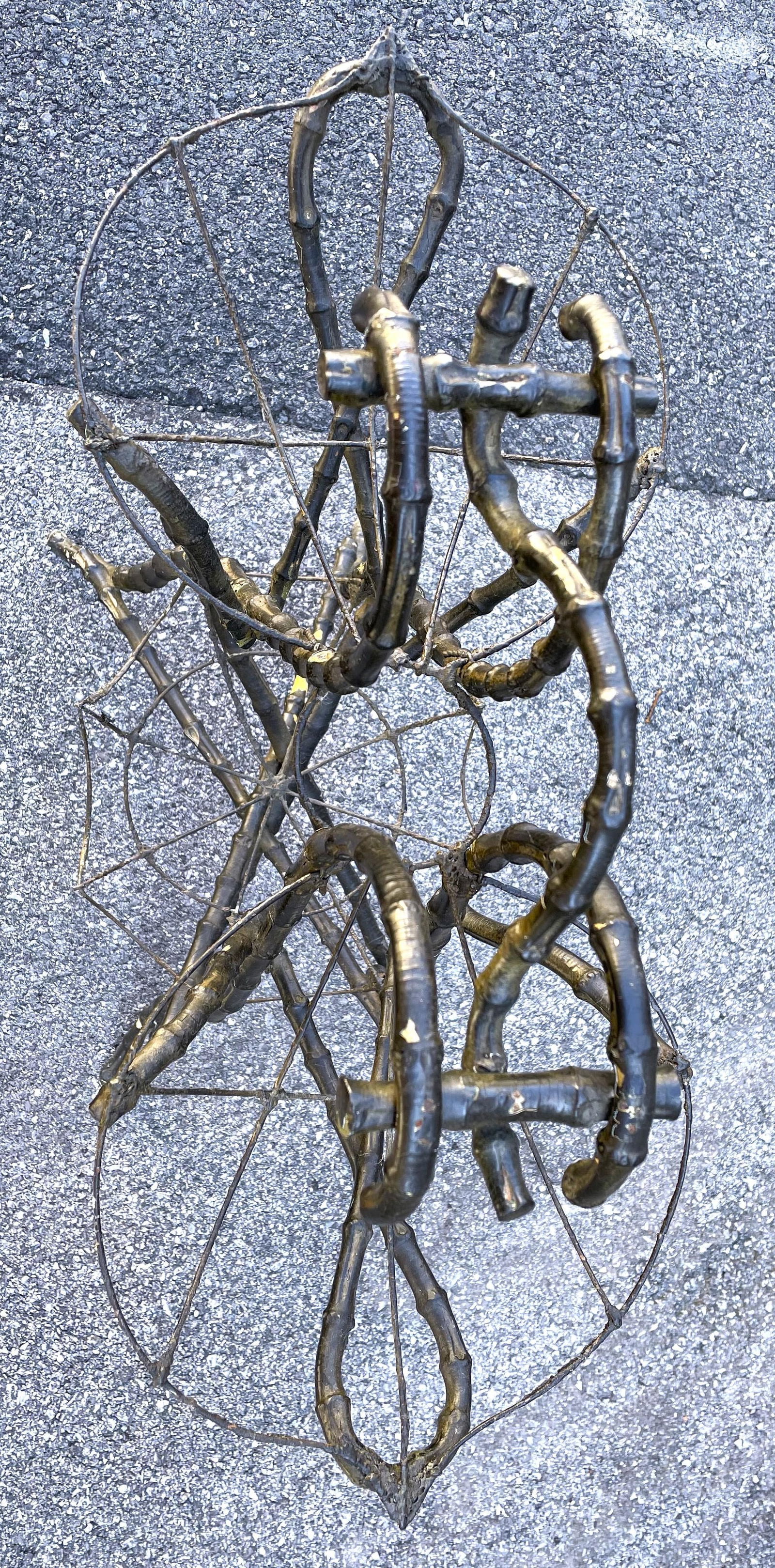 Late 19th Century Gothic Shaped Bamboo Tiered Plant Stand W/Wire Spider Web Holders Painted Black - 7