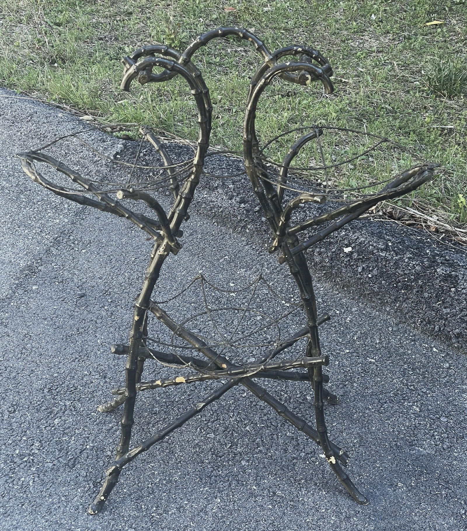 Late 19th Century Gothic Shaped Bamboo Tiered Plant Stand W/Wire Spider Web Holders Painted Black - 8