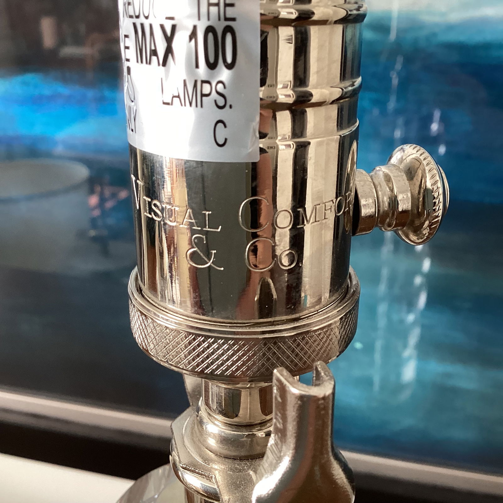 Visual Comfort Art Deco Style Glass and Nickel Table Lamps - a Pair - 5