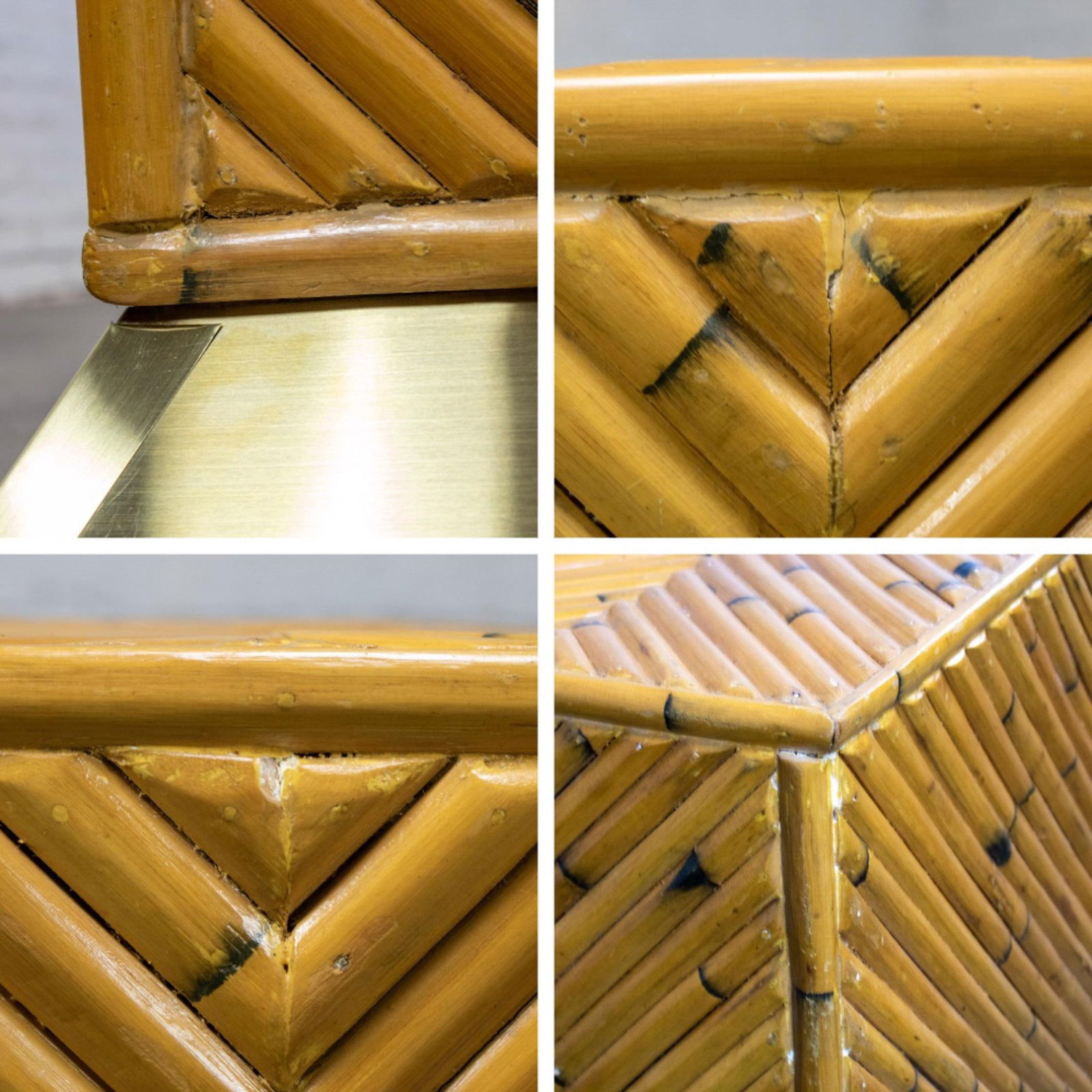 Late 20th Century Modern Coastal Island Sofa or Console Table Split Reed Bamboo Pedestal & Brass Pli - 16