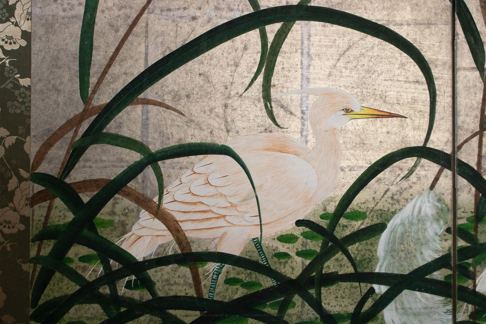 C. 1970s Japanese Style Screen "Egrets" on Silver Background - 2