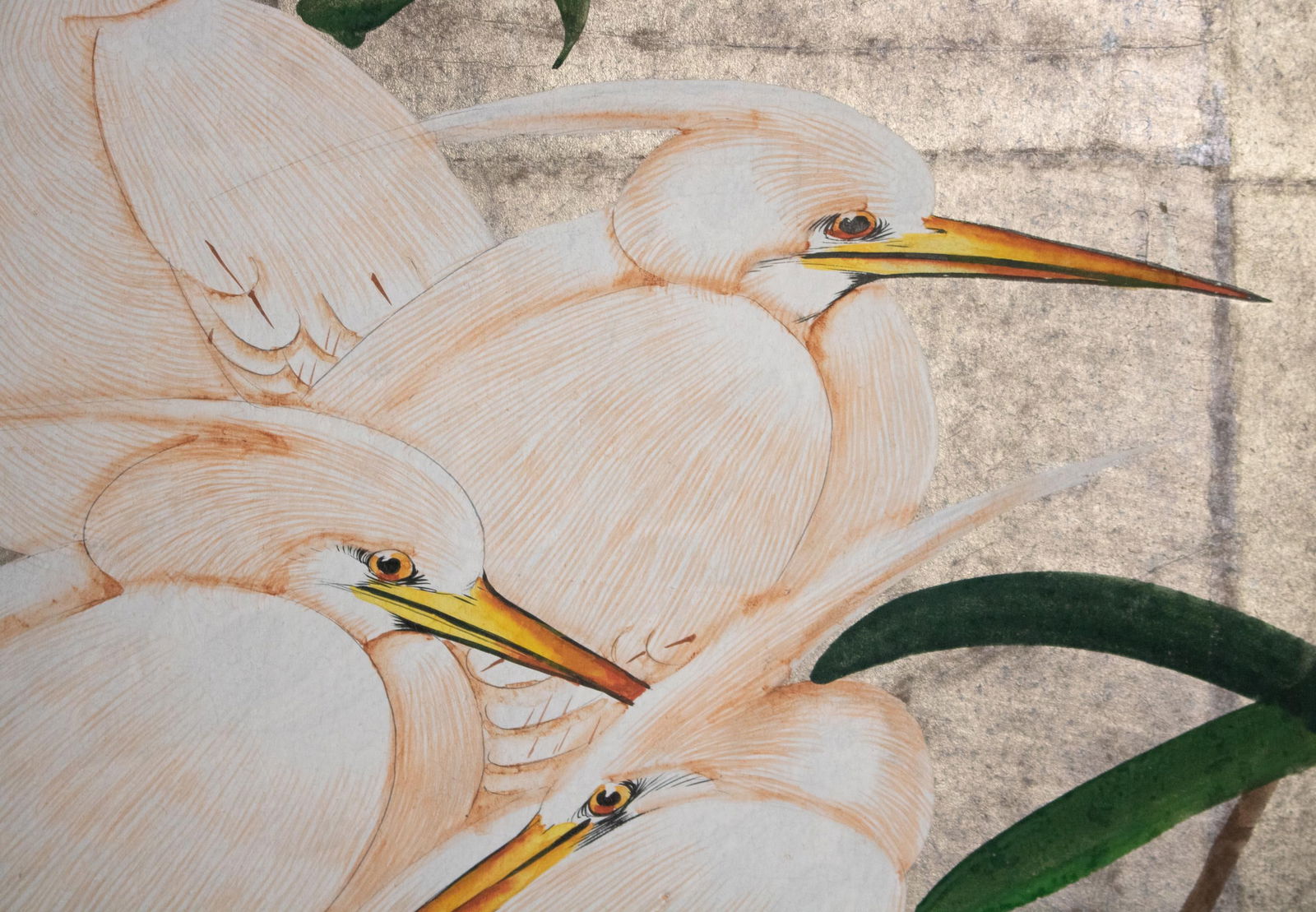 C. 1970s Japanese Style Screen "Egrets" on Silver Background - 6