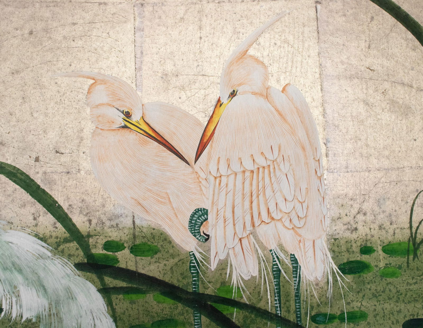 C. 1970s Japanese Style Screen "Egrets" on Silver Background - 8