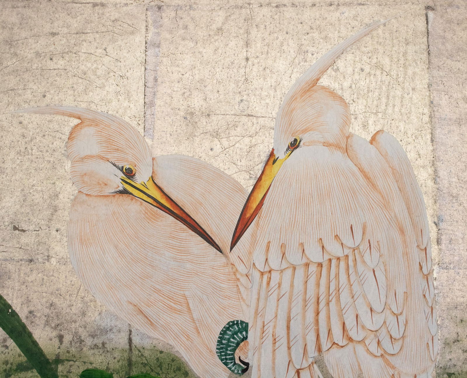 C. 1970s Japanese Style Screen "Egrets" on Silver Background - 9