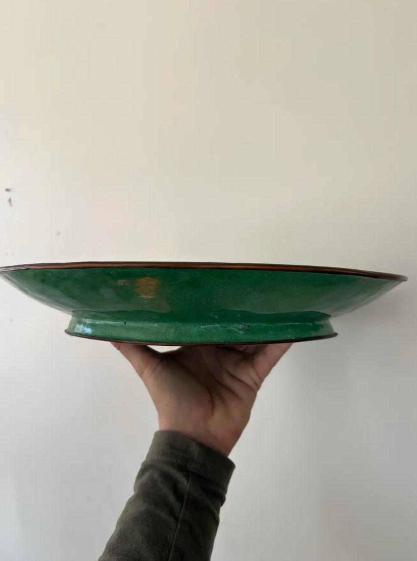 Very Rare Famille Verte Enamel on Copper Decorative Serving Platter, 19th Century China - Marked - 2