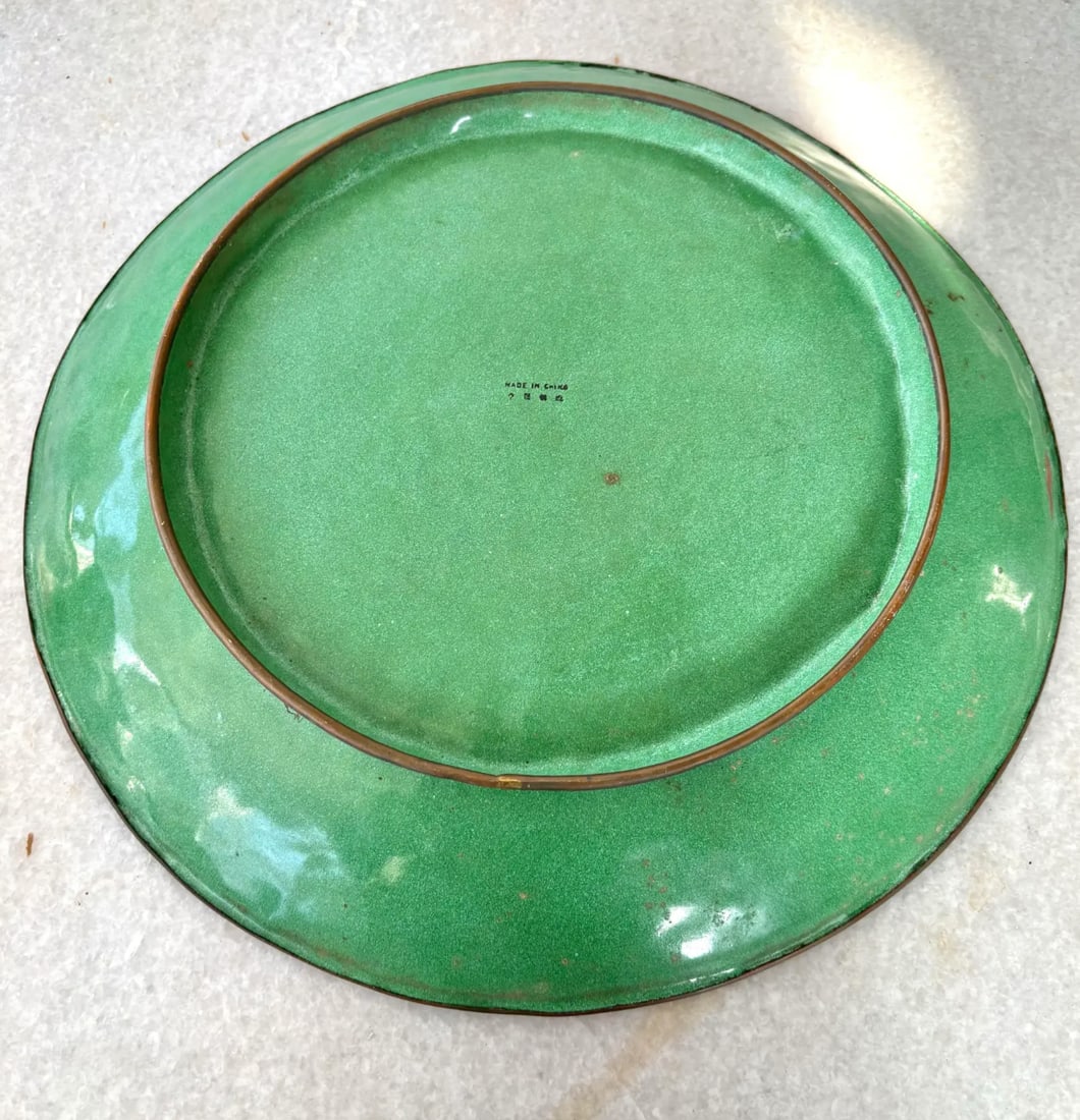 Very Rare Famille Verte Enamel on Copper Decorative Serving Platter, 19th Century China - Marked - 5