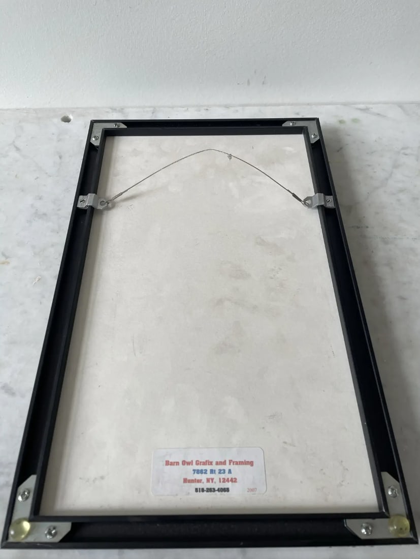 Mid Century Modern Oliver Green Oil Painting on Board in Black Met Frame - 4