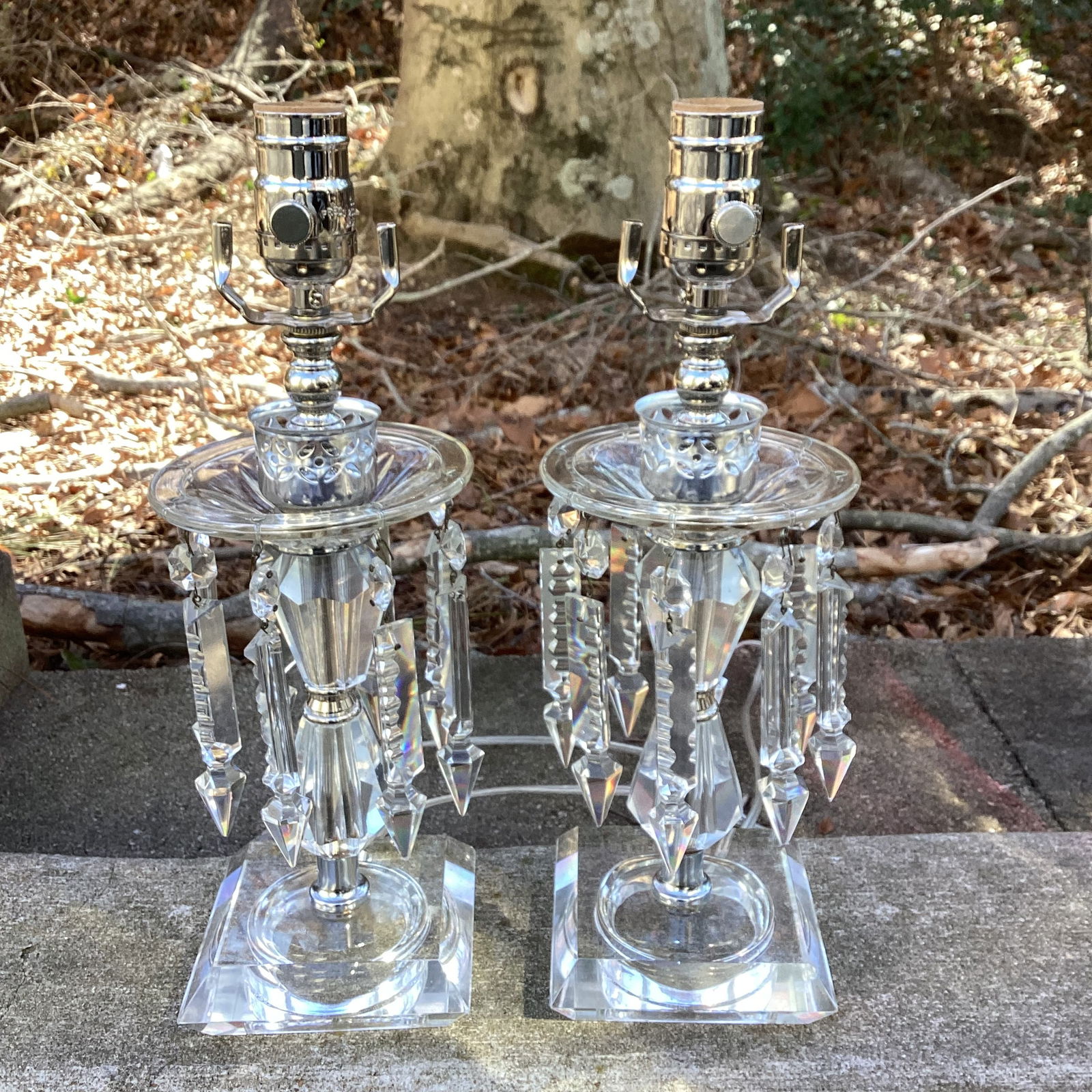 Pair of Vintage Crystal Prism Table Lamps – Fully Rewired - 2
