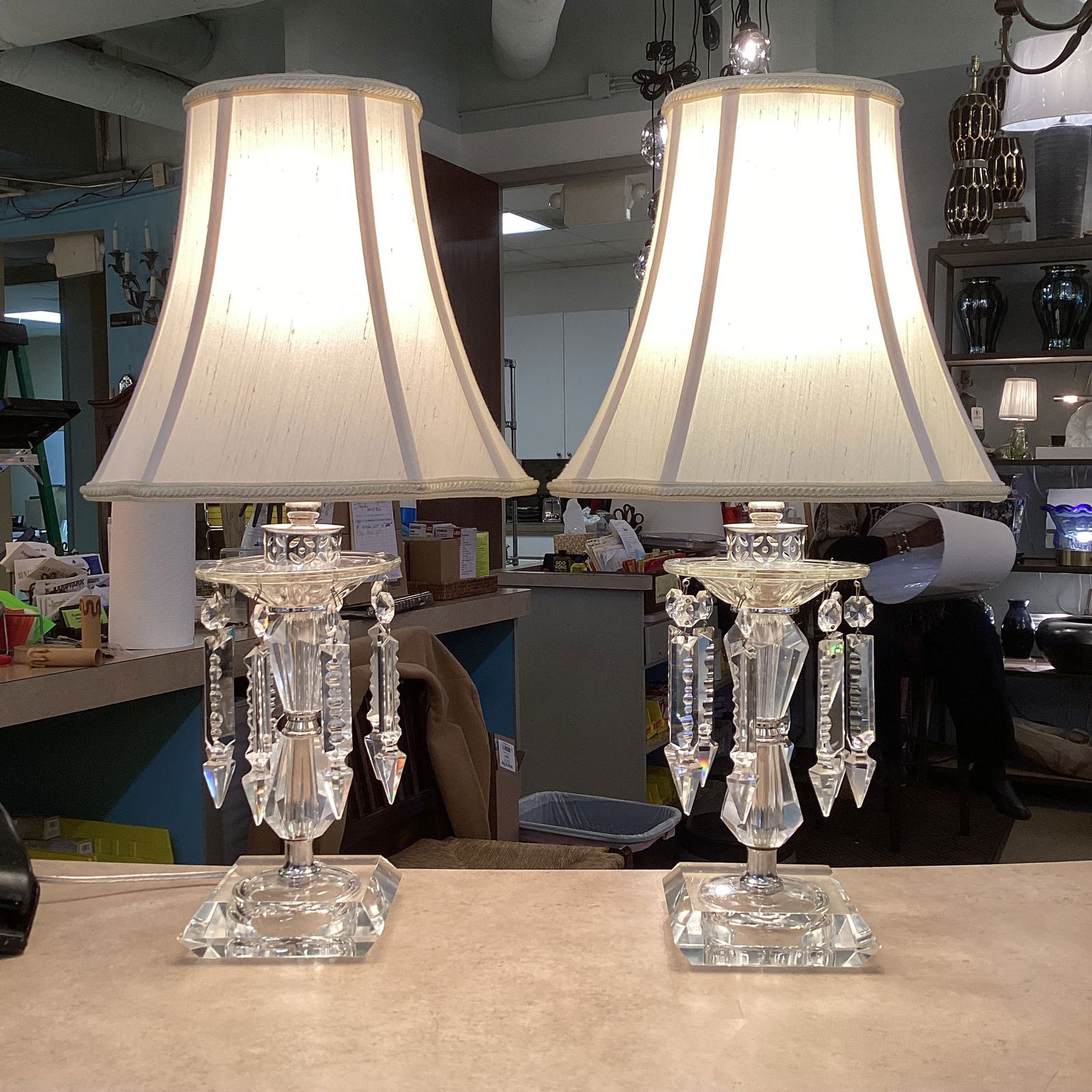 Pair of Vintage Crystal Prism Table Lamps – Fully Rewired - 4