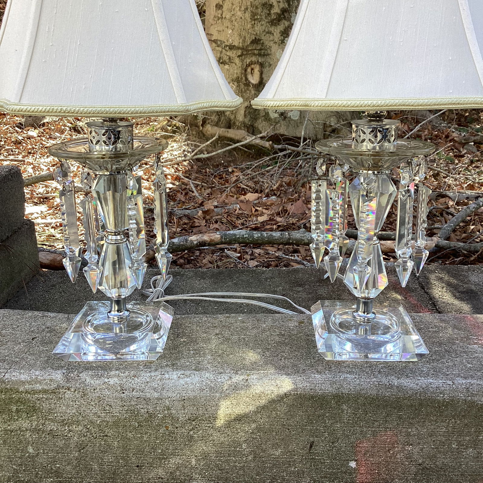 Pair of Vintage Crystal Prism Table Lamps – Fully Rewired - 9