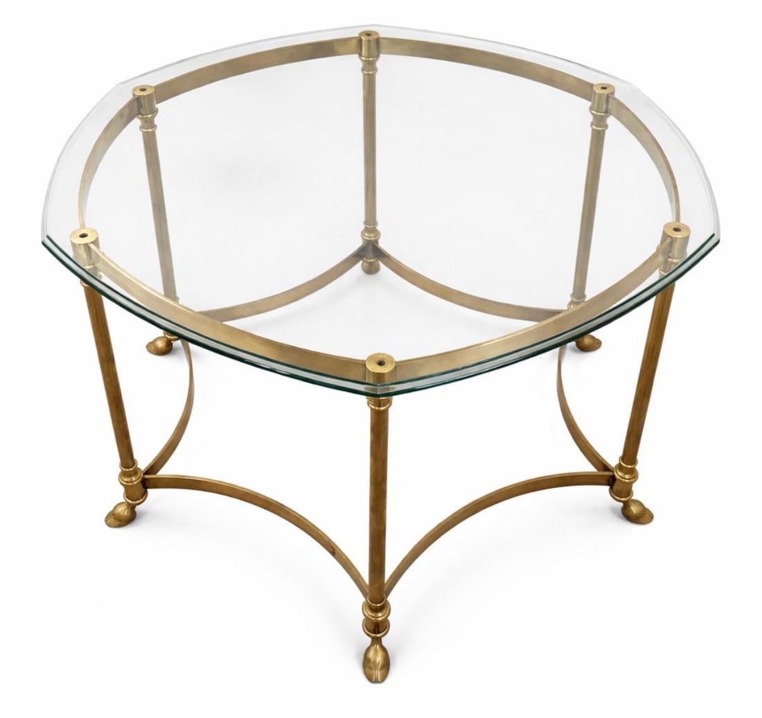 Labarge Side Table Brass Glass Hoof Footed Hexagonal - 2