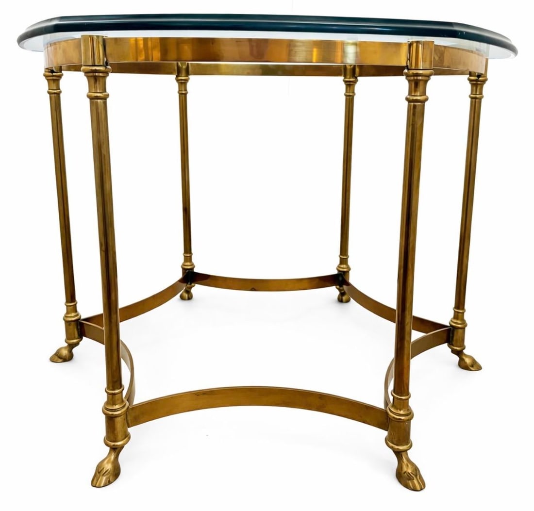 Labarge Side Table Brass Glass Hoof Footed Hexagonal - 3