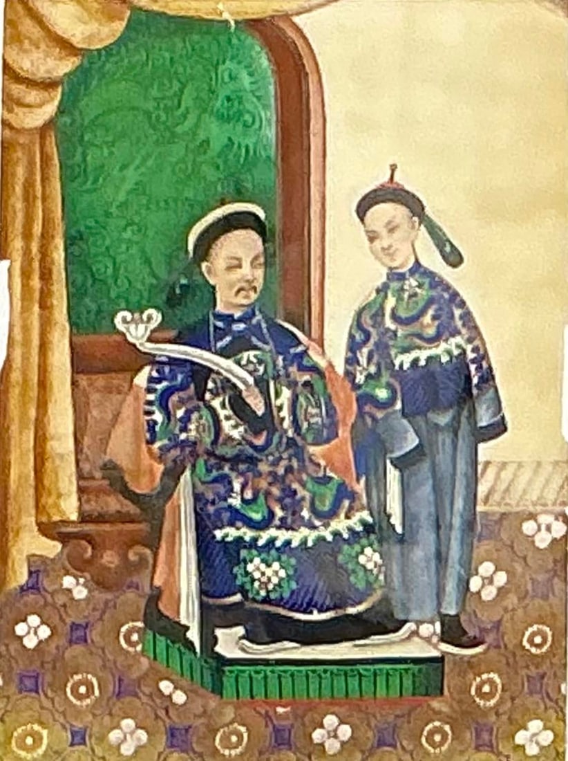 Chinese Ancestor Painting on Pith Paper, Faux Bamboo Frame - 2